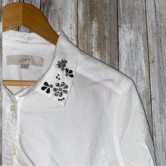 Loft Jeweled Collar Everyday White Button Down - Picture 3 of 5